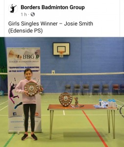 Well done to Josie Smith in P7 who was the girl's singles winner at a recent Borders Badminton Competition!